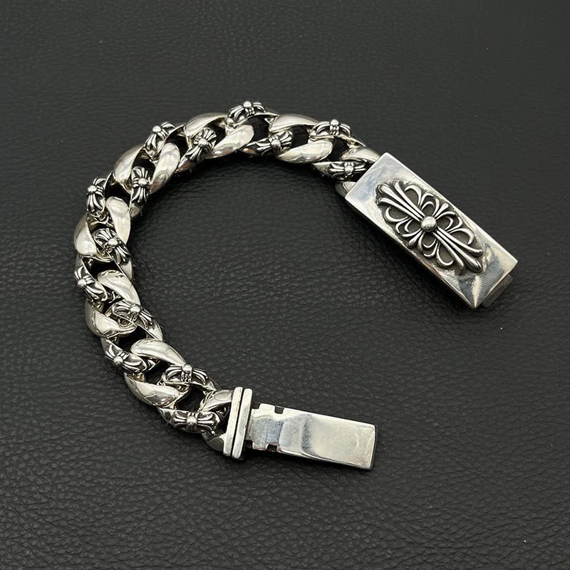 Chrome Hearts Silver Tone Chain Bracelets with Engraved Clasps
